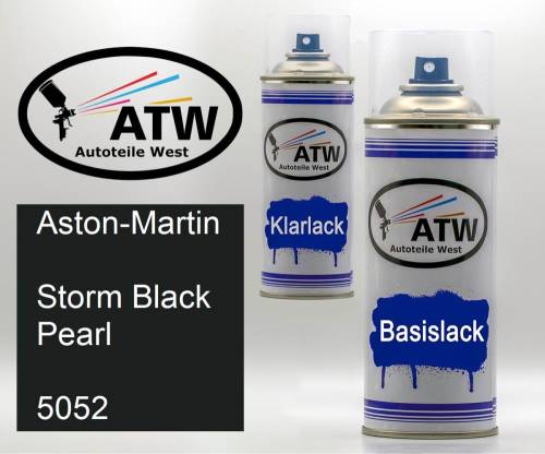 Aston-Martin, Storm Black Pearl, 5052: 400ml Sprühdose + 400ml Klarlack - Set, von ATW Autoteile West.